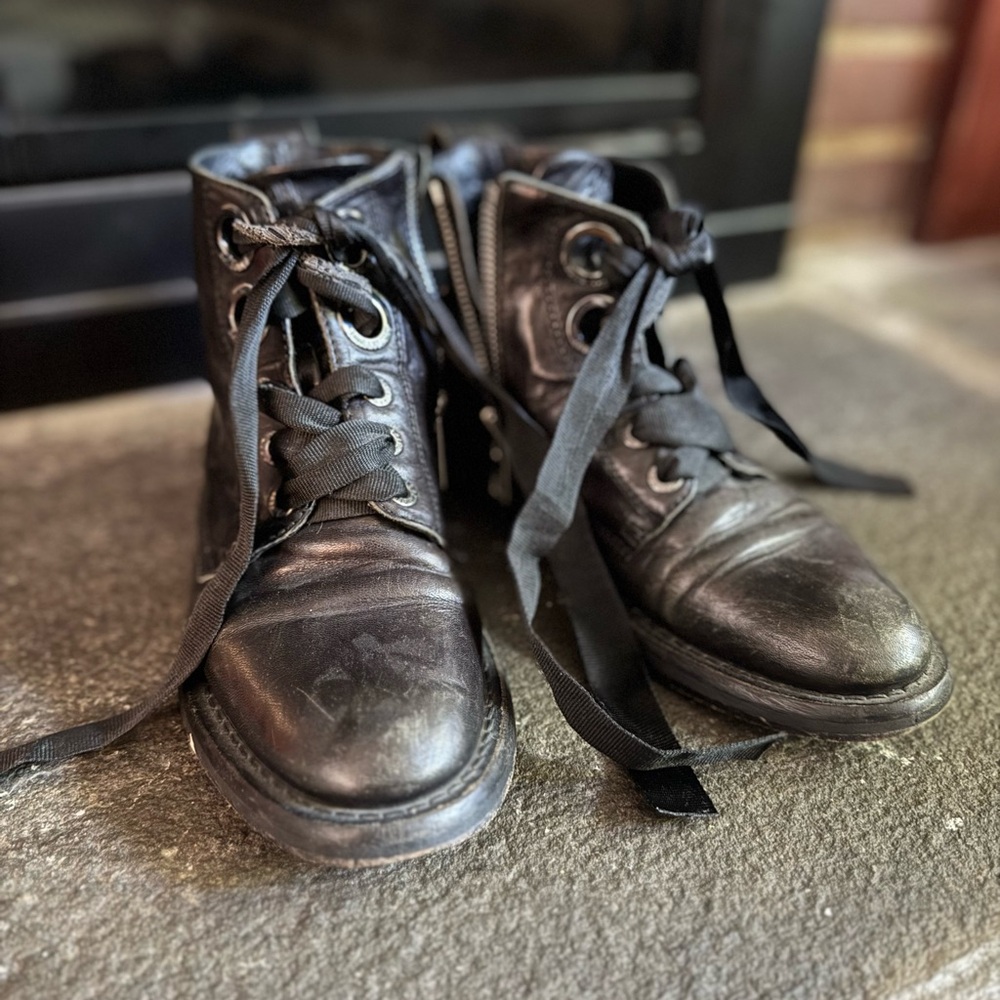 Zadig & Voltaire Black Leather Lace-Up Boots